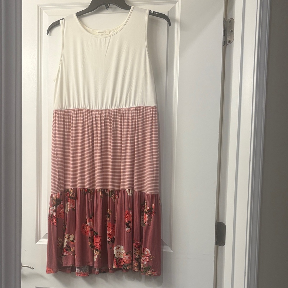 Reborn Ivory and Rose Floral Midi Dress